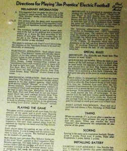 Jim Prentice Electric Football Instructions (1942)